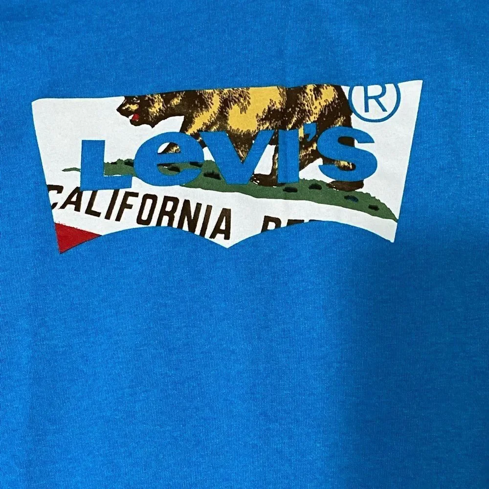 Levi's Graphic T-Shirt California Republic Bear  Tee Blue Short Sleeve size XL